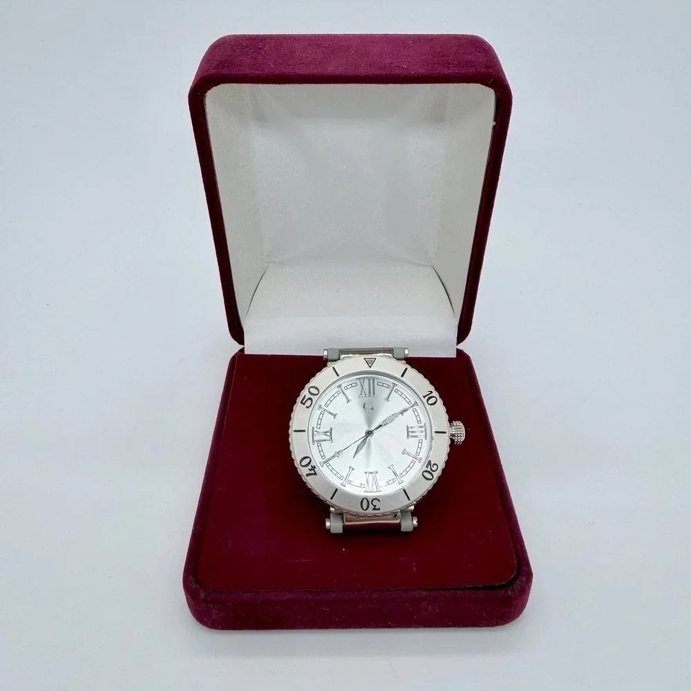 Gossip Roman Numeral Mens‎ Japan Quartz Stainless Grey Link Watch Silver Dial